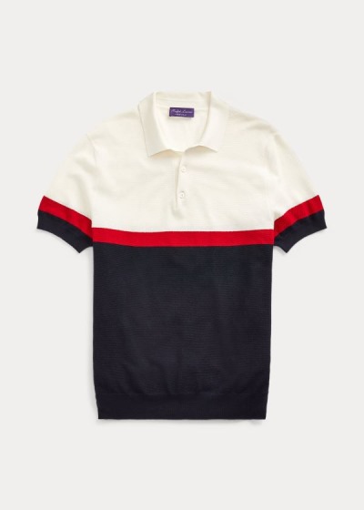 Sueter Ralph Lauren Hombre Azul Marino / Blancos / Rojos - Silk-Blend Polo-Collar - VIHZO6870